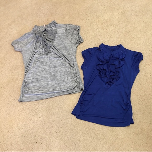 Heart Soul blue Keyhole Ruffle Front Bodycon Blouse Top Size XL - Picture 7 of 16